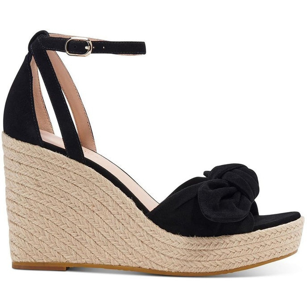 Kate Spade Tianna Suede LEATHER Bow Strap Espadrille Wedge Sandal 10 B BLACK - Picture 3 of 13